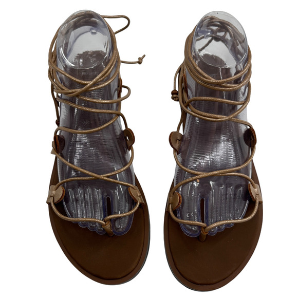 Sanuk Gold Cleopatra Tie Up Gladiator Tan Sandals - Picture 3 of 11